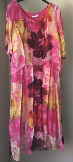 Obrazek Sukienka elegancka LILLY SLIM Clematis midi jedwab XXS/XS do 40/42 Włochy