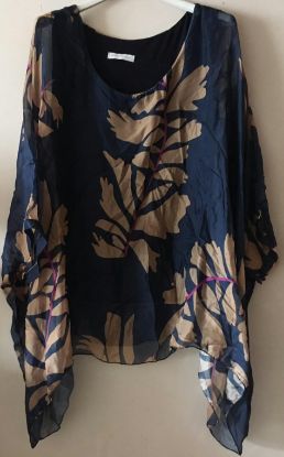Obrazek Bluzka elegancka BAT liście jedwab XS/S - 50/52 Włochy