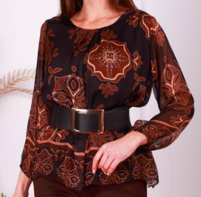 Obrazek Bluzka elegancka BOHO2 jedwab od XXS do M Włochy
