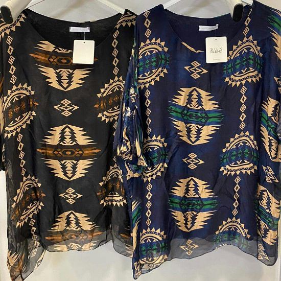 Obrazek Bluzka elegancka BAT SLIM SIZE BOHO3 jedwab od XXS do M/L Włochy