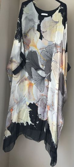 Obrazek Sukienka elegancka BAT midi/maxi miłorząb jedwab UNI od S - 50/52 Italy