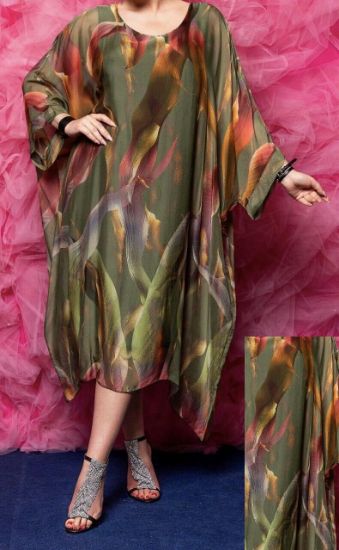 Obrazek Sukienka elegancka BAT midi/maxi fale jedwab UNI od S - 50/52 Italy