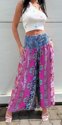 Obrazek Spodnie  Kuloty BOHO1.5 Patchworki jedwab naturalny Włochy