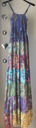 Obrazek Sukienka maxi Patchwork BOHO G3 na ramiączkach jedwab naturalny