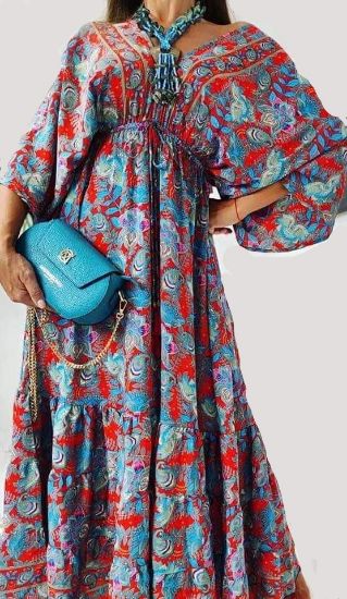 Obrazek Sukienka  maxi elegancka lub BOHO 3 jedwab naturalny Włochy