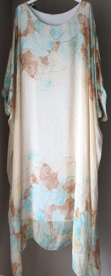 Obrazek Sukienka elegancka BAT midi/maxi bordiura miłorząb jedwab UNI od S - 50/52 Italy