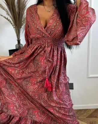 Obrazek Sukienka maxi BOHO 15 jedwab naturalny XXS - 40/42 Włochy
