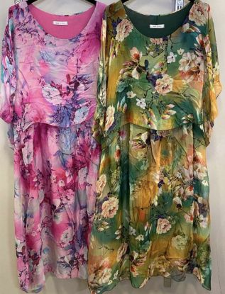 Obrazek Sukienka elegancka LILLY BIS kwiatuszki midi jedwab XXS/XS do 40/42 Włochy