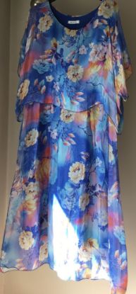 Obrazek Sukienka elegancka LILLY BIS kwiatuszki midi jedwab XXS/XS do 40/42 Włochy