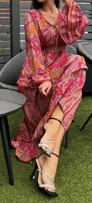 Obrazek Sukienka maxi BOHO 20 z jedwabiu naturalnego XS/S - M/L Włochy