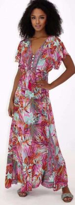 Obrazek Sukienka elegancka maxi Maledi BOHO KR 1 z jedwabiu naturalnego XS/S - 44 z Włoch