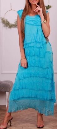 Obrazek Sukienka elegancka KASKADA maxi falbany  jedwab XXS/XS - 44/46 Włochy