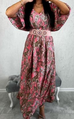 Obrazek Sukienka maxi BOHO 10.2 z jedwabiu naturalnego rozkloszowana M/L - 62/64 Włochy