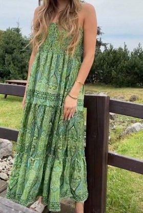Obrazek Sukienka maxi na ramiączkach BOHO R1 z jedwabiu naturalnego XS - 48/50 Włochy