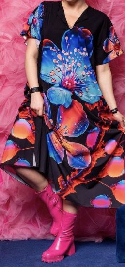 Obrazek Sukienka elegancka midi, maxi wzór krótki rękaw od S/M - 44/46 Włochy