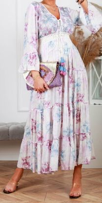 Obrazek Sukienka maxi BOHO z ażurem, haftem, koralikami XXS - S/M z Francji