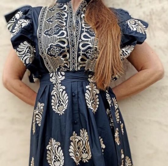 Obrazek Sukienka szmizjerka BOHO midi, maxi złoty haft Włochy