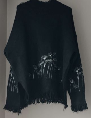 Obrazek Sweter, tunika dzianina z wełną haft w stokrotki i frędzle S/M - 44/46 Włochy