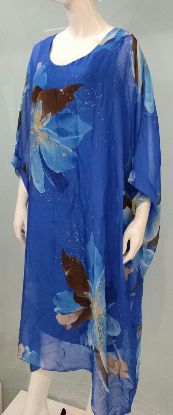 Obrazek Sukienka elegancka BAT midi/maxi lilie jedwab UNI od S - 50/52 Italy