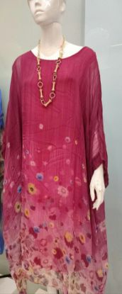 Obrazek Sukienka elegancka BAT midi/maxi ombre z drobne kwiatuszki jedwab UNI od S - 50/52 Italy