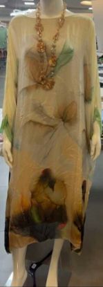 Obrazek Sukienka elegancka BAT midi/maxi Ombre Irysy jedwab UNI od S - 50/52 Italy