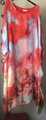 Obrazek Sukienka elegancka BAT midi/maxi bordiura piwonie jedwab UNI od S - 50/52 Italy