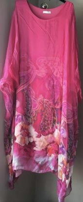 Obrazek Sukienka elegancka BAT midi/maxi bordiura ornament jedwab UNI od S - 50/52 Italy