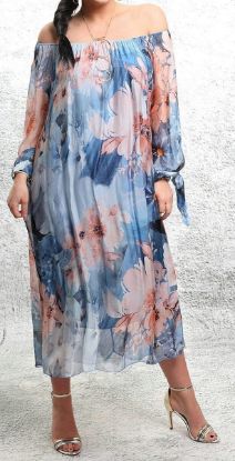 Obrazek Sukienka elegancka LUNA Kwiaty midi/maxi hiszpanka jedwab XXS - 42/44 Włochy