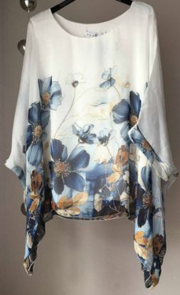 Obrazek Bluzka elegancka BAT Kwiaty5 jedwab XS/S - 50/52 Włochy