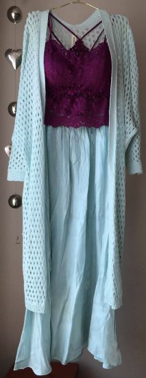 Obrazek Kardigan, narzutka szydełkowa, ażurowa z rękawem ok. 7/8 UNI od XXS/XS do 46 Włochy