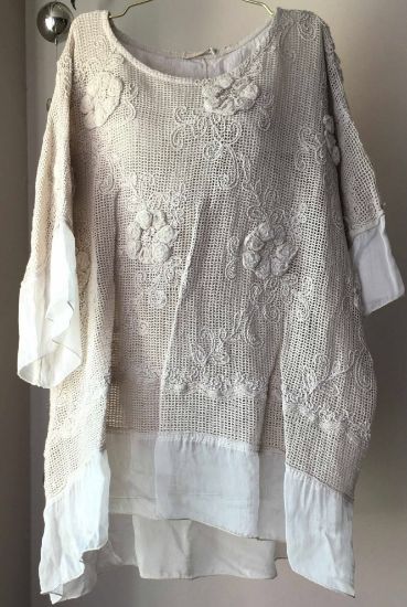 Obrazek Bluzka elegancka 3D ażur, jedwab UNI od S/M - 44 Włochy