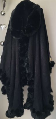 Obrazek Ponczo wełna futro dookoła i kołnierzem eko lis S/M - 52/54 Włochy