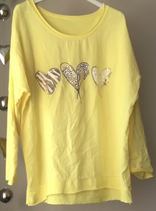 Obrazek Bluzka z lnem i aplikacją ze złote Serca UNI od S/M - 44 Włochy