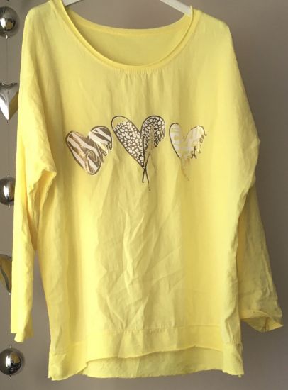 Obrazek Bluzka z lnem i aplikacją ze złote Serca UNI od S/M - 44 Włochy