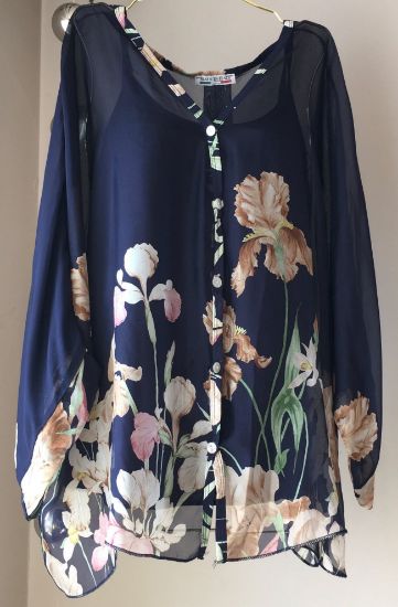 Obrazek Koszula elegancka TARA M Irysy, z topem, zestaw 2w1, jedwab UNI S/M - 46 Włochy