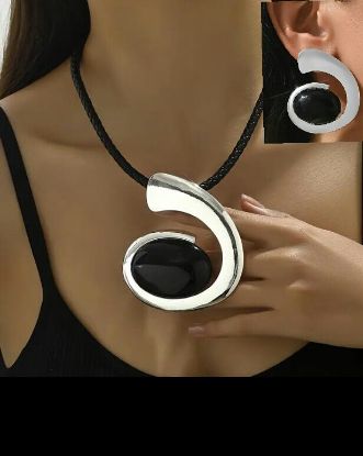 Obrazek Komplet biżuterii artystycznej Geo Onyks stal nierdzewna z Włoch