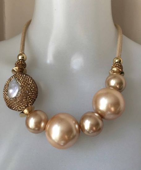 Obrazek Naszyjnik elegancki typu choker, princess Perłowe Kule złote i SWAROVSKI ELEMENTS z Włoch