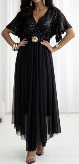 Obrazek Sukienka elegancka koktajlowa, wieczorowa maxi cekiny i siatka - UNI od S/M do 46/48 Włochy