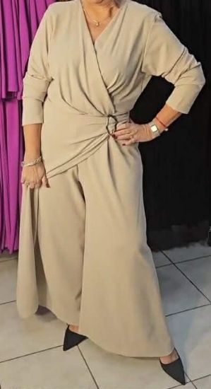 Obrazek Kombinezon elegancki drapowanie bok klamra złota z długim rękawem UNI od 40/42 - 46/48 Włochy